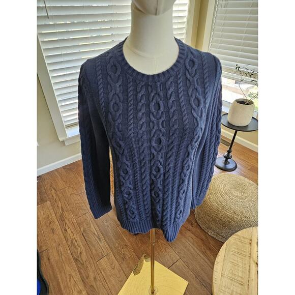 L.L Bean Double L Women's Cableknit Sweater Size S Navy Blue - Picture 2 of 8